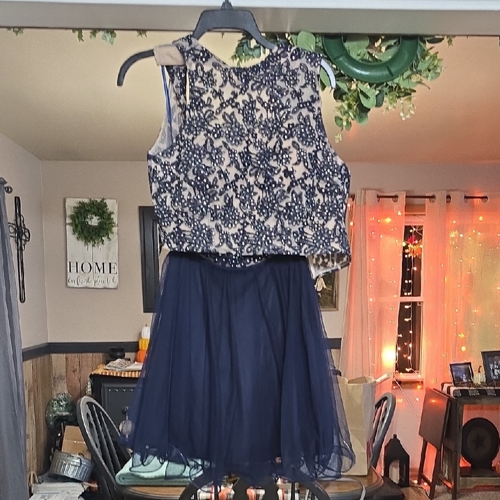 Homecoming Or Formal Jodi Kristopher Navy Blue Lace Formal Dress